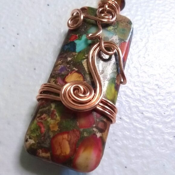 Gorgeous & Unique Fall Colors! Woodsy Sea Sediment Jasper + Agate Pendant - Picture 2 of 12